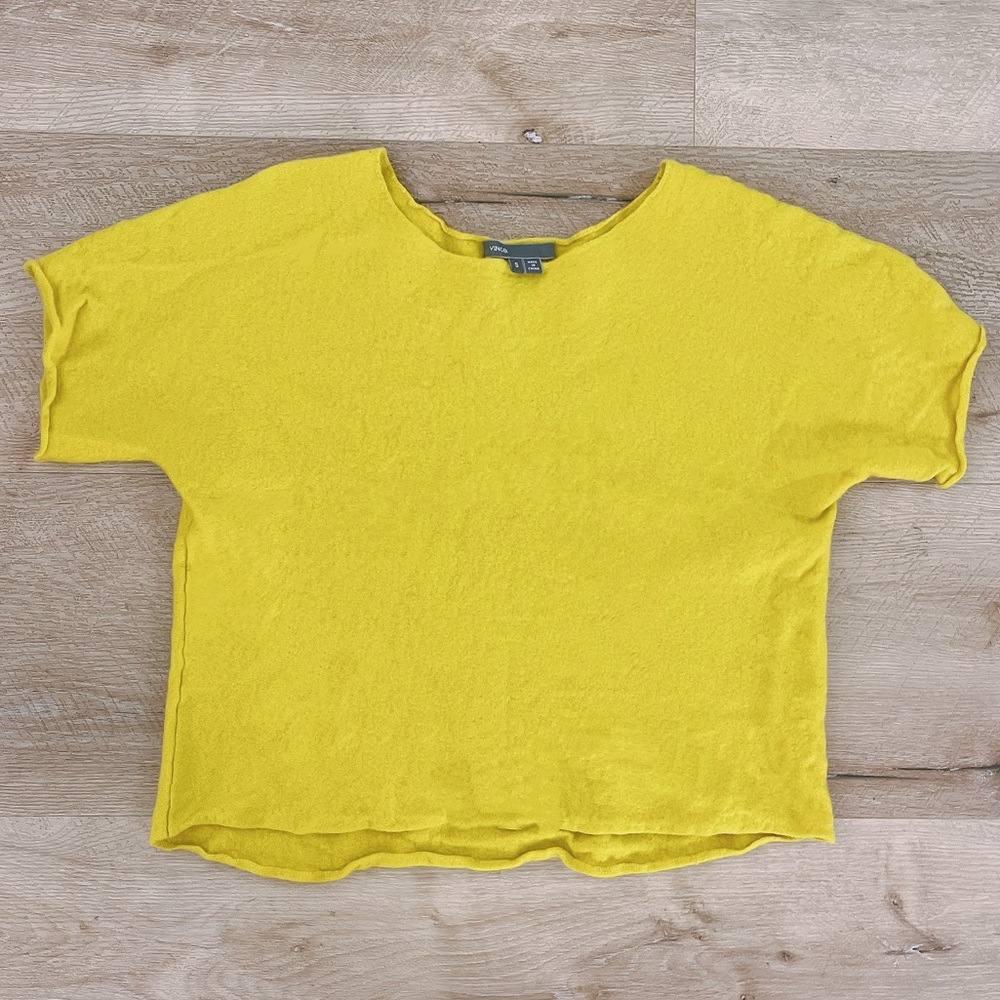 Vince 100% Cashmere Short Sleeve Sweater Size S/P – Soft Luxury Knit | Yellow